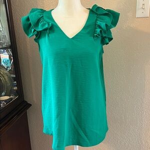 Zenana Outfitters Teal Ruffle Sleeve Blouse